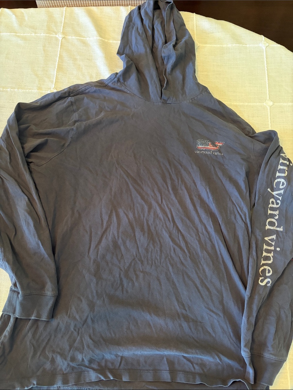 Vineyard Vines Navy Hooded Long-Sleeve Pullover with Sleeve Logo